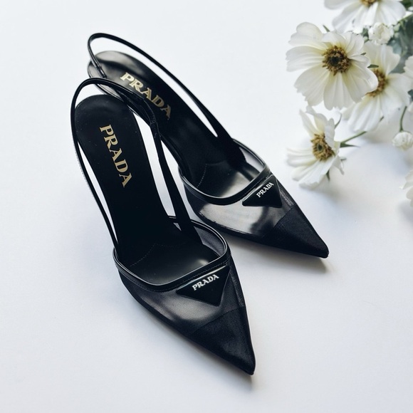 Prada Women’s Mesh Slingback Pump Heels Black Nero Size 6 - Picture 11 of 16